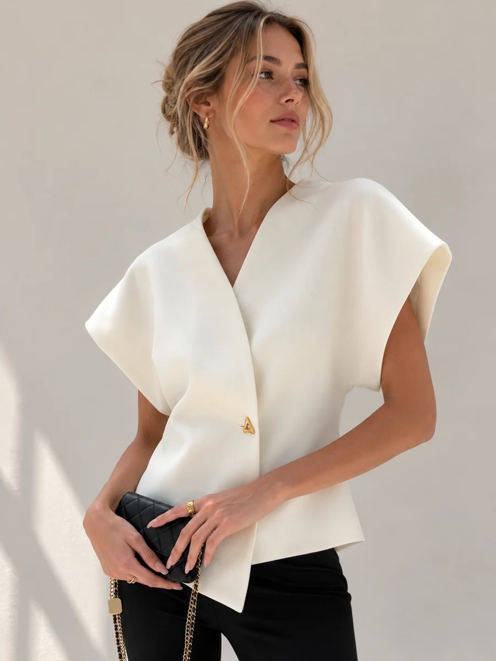 Commense Trendy V-Neck Button Down Blouse